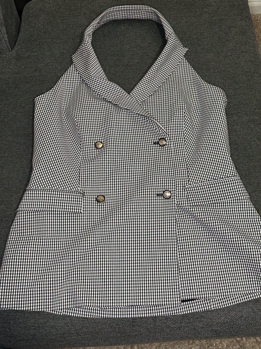 White House Black Market Gingham Halter Vest Size 14 NWOT Double Breasted - Picture 6 of 9